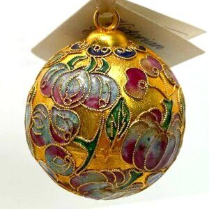 Vtg NYCO Cloisonne Ornament Pumpkin Gourds 2" D Victorian Enamel